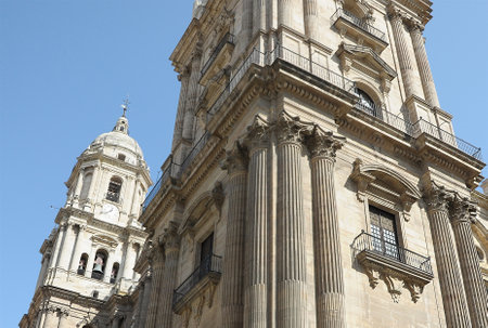 Malaga Cathedral's Corinthian columns and towerの写真素材