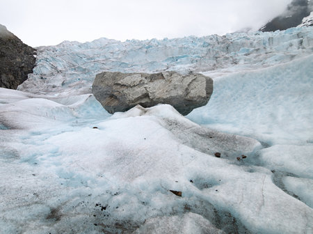 Majestic Mendenhall Glacier with central boulderの写真素材