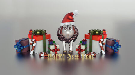 Illustration of sheep with gifts for the new yearの写真素材