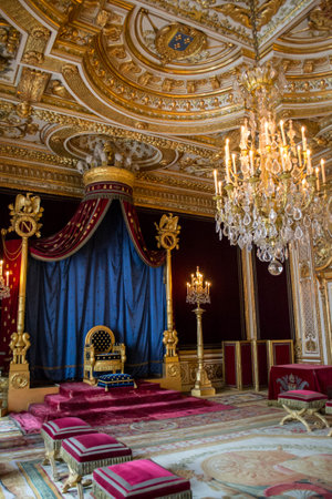 Fontainebleau, France - June 29, 2013: Throne Room in Fontainebleau Castle.