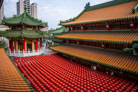 Red lanterns at Sanfong Temple in Kaohsiung, Taiwan.