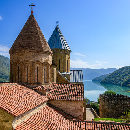 Ananuri Fortress complex features Church of the Assumption of the Virgin Mary and a castle...