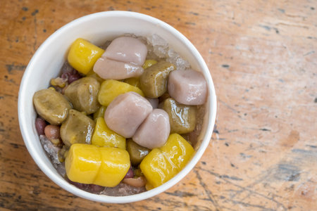Taro Ball Pudding served in bowl isolated on background top view of taiwan food. High quality photoの写真素材