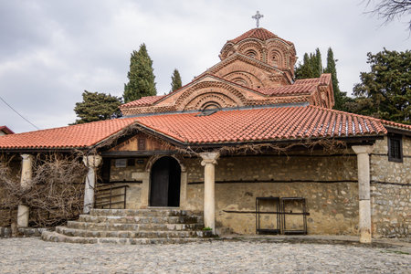 Architectural exterior of a historic Orthodox church of the Virgin Mary Peribleptos with intricate...