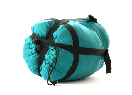 Packed sleeping-bag on white backgroundの写真素材