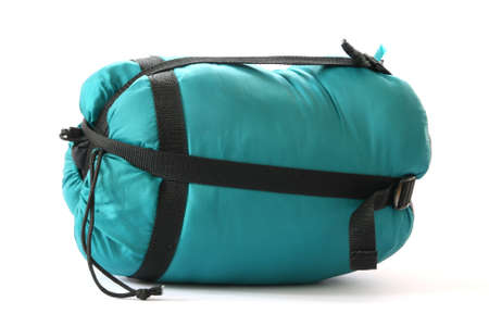 Packed sleeping-bag on white backgroundの写真素材