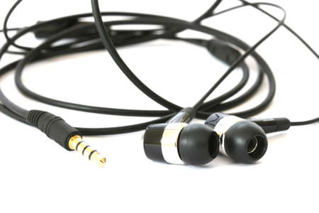 Black headphones on white backgroundの写真素材