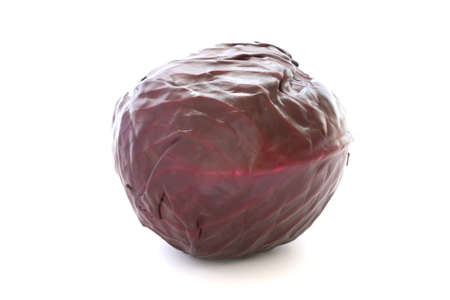 Whole raw red cabbage on white backgroundの写真素材