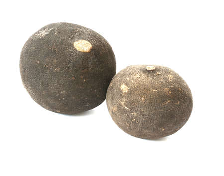 Cut black radish on grey backgroundの写真素材