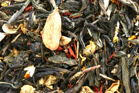 Dry black tea flavored with dry flower budsの写真素材