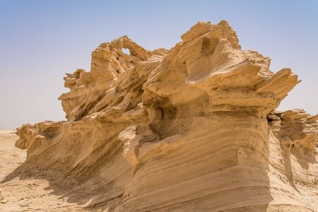 scupted sculptures in fossilized dunes, hole in fossil dunesの写真素材