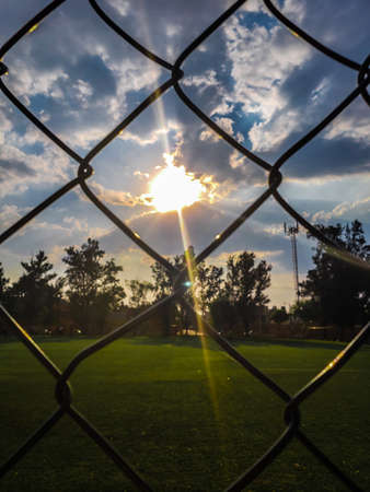 Sunset on the soccer fieldの写真素材