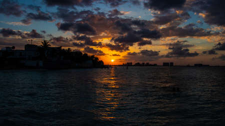 Sunset on the beaches of Cancunの写真素材