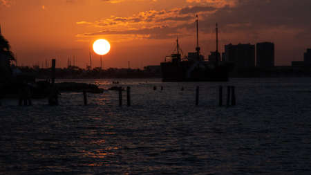 Sunset on the seashore of Cancunの写真素材