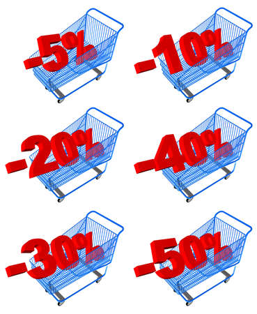 Blue shopping cart with discount percentsの写真素材