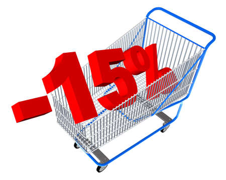 Blue shopping cart with discount percentsの写真素材