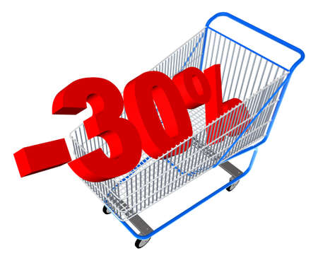 Blue shopping cart with discount percentsの写真素材