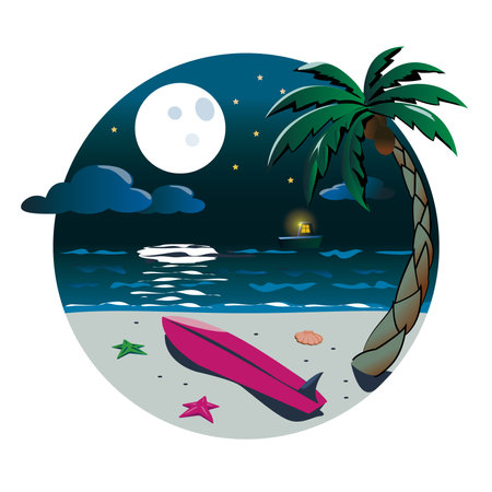 beach at night whit moonlightのイラスト素材