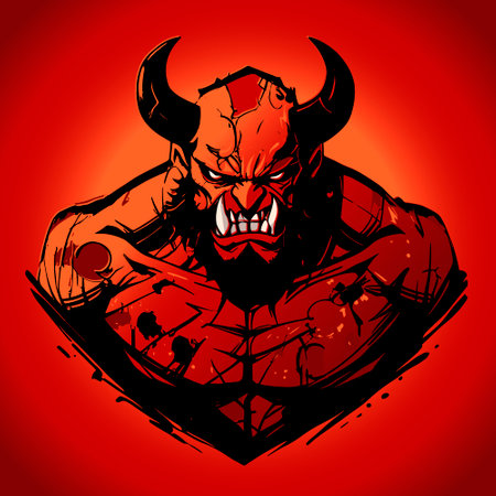 Devil head on a red background. Vector illustration for t-shirt design.のイラスト素材