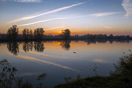 Sunset in the lakeの写真素材