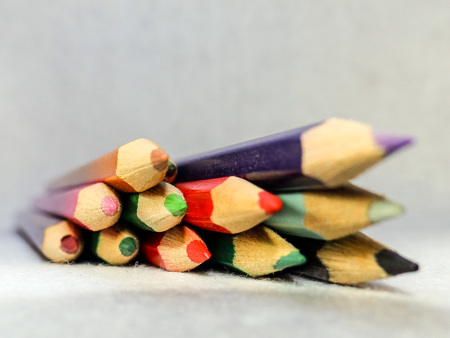 A lot of colored pencils waiting to be usedの写真素材