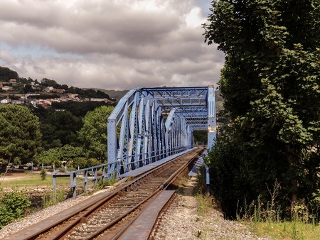 The Pontedeume train bridge seen from the side of Pontedeumeの写真素材