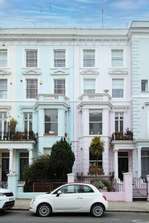 Chepstow Villas, Notting Hill, London, England, United Kingdom - March 05 2021 Colourful houses (W11) - Editorial Use Onlyのeditorial素材