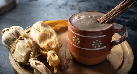 Mexican cuisine, champurrado atole, hot drinkの写真素材