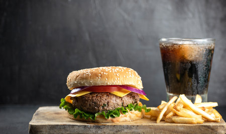 Hamburger meal served with french fries and soda. Fast foodの写真素材