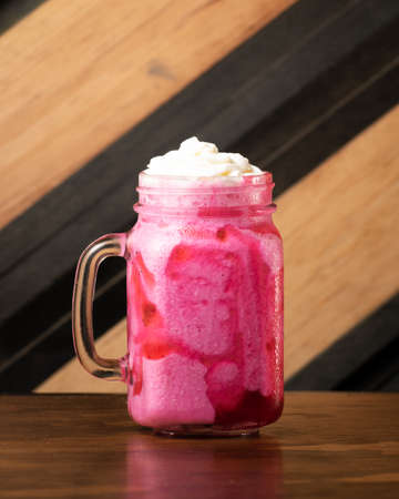 strawberry frappe with chantilly creamの写真素材