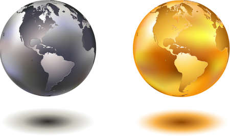 vector illustration off noble hovering chrome and golden glass world globeのイラスト素材
