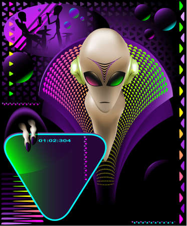 party club invitation flyer with cool Alien discjokcey and eletric triangle signのイラスト素材