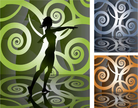 presentation stage with helical floral pattern mosaic for background in different colorsのイラスト素材