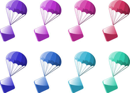 glossy signs on parachutes recently falling down for advertisementのイラスト素材