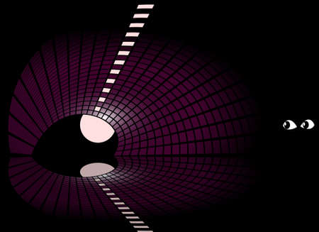 afraid dubious eyes in the dark looking out of a dark tunnelのイラスト素材