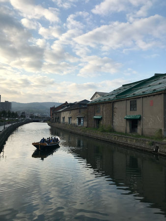 This is the Otaru Canal in Hokkaido, Japan.の写真素材