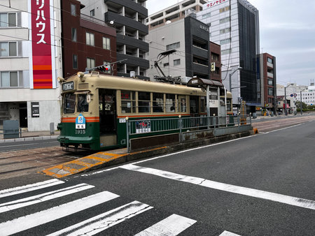 Old Trolleybus in Hiroshima, Japan.の写真素材
