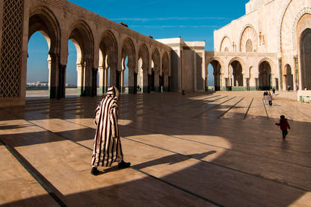 Panoramic view at the Mosque of Hasan II. in Casablanca. Casablanca is the largest city in Morocco.のeditorial素材