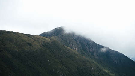 Mountains covered in fog.の写真素材