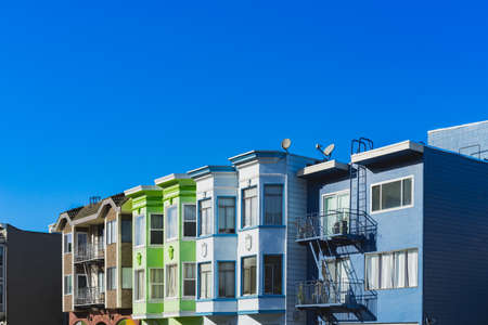 Multi-colored houses and historic architecture in San Francisco, CA, USAの写真素材