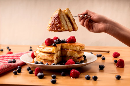 delicious blueberry pancakesの写真素材