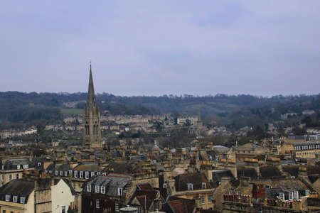View of the city of bath  Clear view of the cities rooftops and chimneys の写真素材