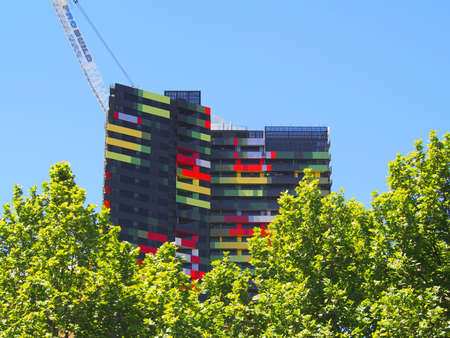 A residential building with interesting colors.
