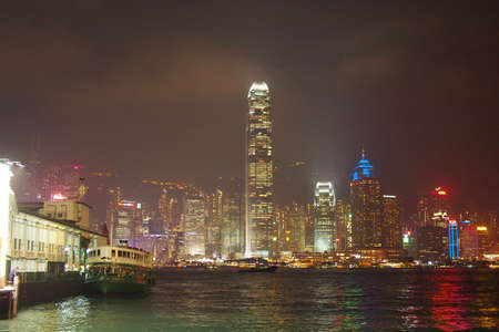 Hong Kong Harbour by nightの写真素材