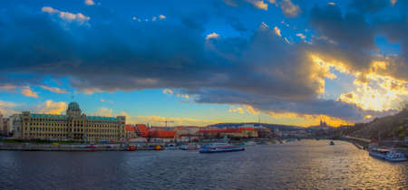 Prague and The Vltava River, Czech Republicのeditorial素材