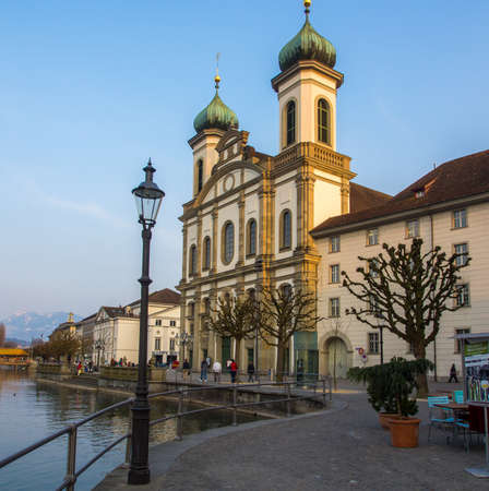 Jesuit Church by the River Reuss in Lucerneのeditorial素材