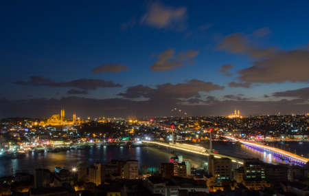 Night view of Istanbul old town from Galata Tower, Istanbul.の写真素材