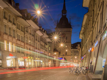 Long exposure of clock tower in Bern, Switzerland.のeditorial素材
