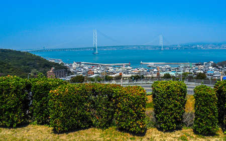 Akashi-kaikyo ohashi bridge viewed from Awaji Islandの写真素材