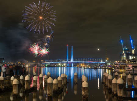 Fireworks display on Victoria Harbour Docklands Melbourne.のeditorial素材